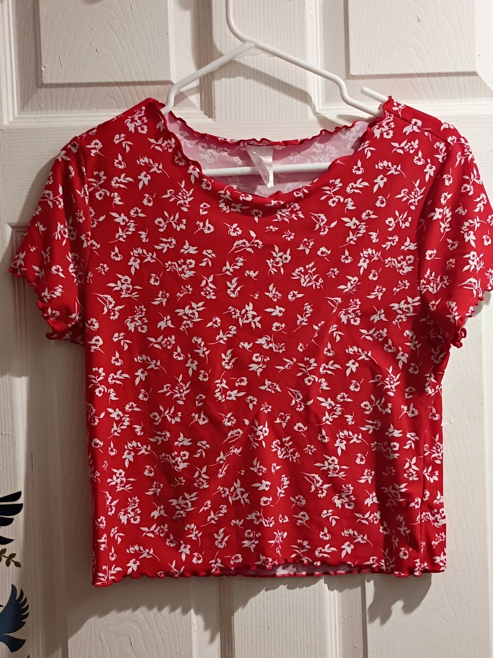 No Boundaries Red Floral Short Sleeve Crop Top